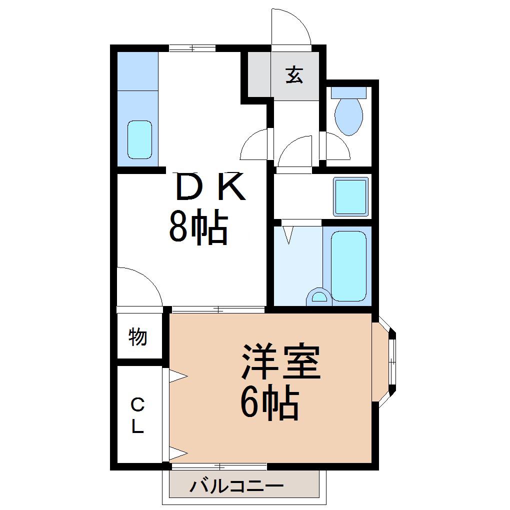 フォレスト神明B(2K/1階)の間取り写真