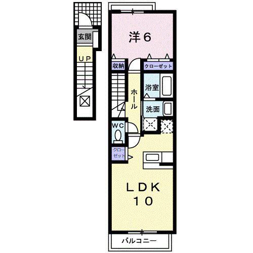 プラダグレイス(1LDK/2階)の間取り写真