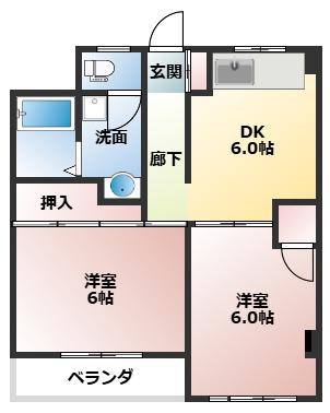 フラットスズキ(2DK/2階)の間取り写真