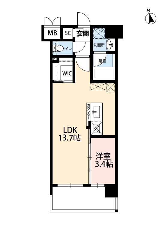 ウイングス西本町(1LDK/8階)の間取り写真