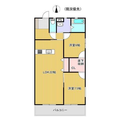 シェ・モア・ドーヴィル(2LDK/2階)の間取り写真