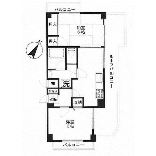 ライオンズマンション三ツ沢公園(2DK/5階)の間取り写真
