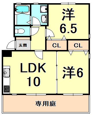 ラ・フォーレ(2LDK/1階)の間取り写真