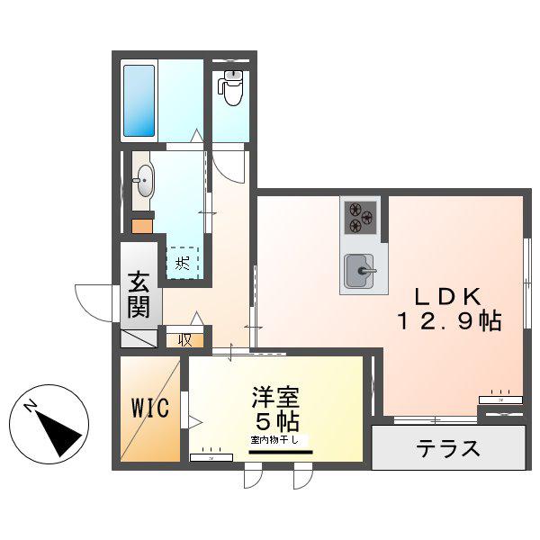 JR山陽本線 倉敷駅 徒歩7分 2階建 築5年(1LDK/1階)の間取り写真