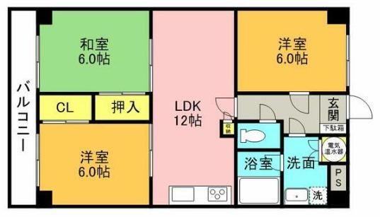 サンライズ中神(3LDK/4階)の間取り写真