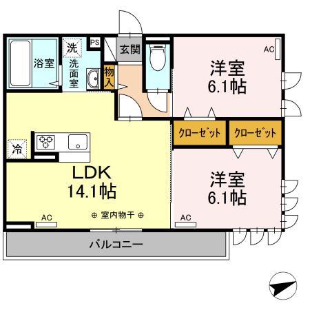 D-ROOM中町(2LDK/1階)の間取り写真