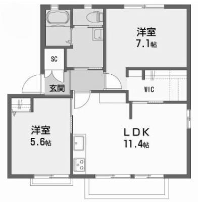 ディアスTT A棟(2LDK/2階)の間取り写真