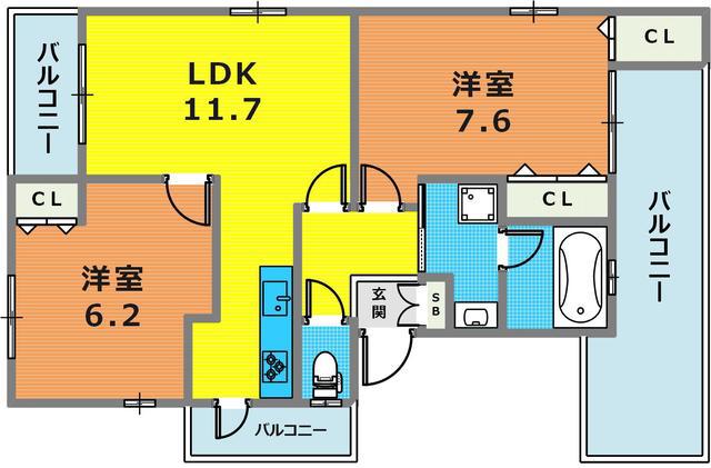 リフュージュ本山(2LDK/3階)の間取り写真