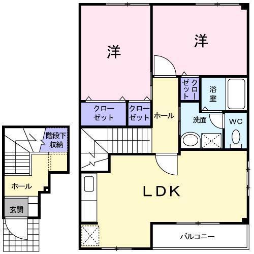 ソール・オリエンス B(2LDK/2階)の間取り写真