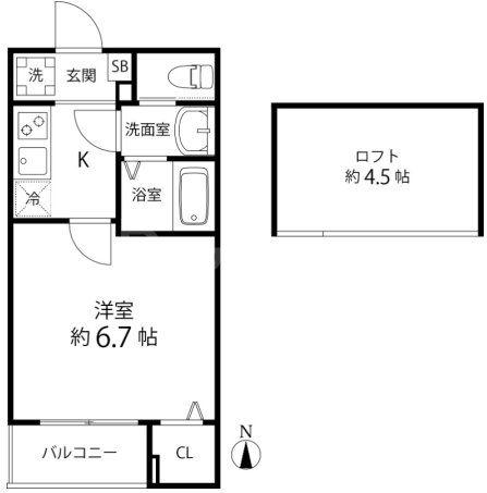 TS CUORE六町II(1K/3階)の間取り写真