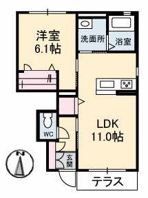 アイディール(1LDK/1階)の間取り写真
