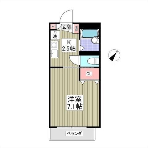パステルハイツ厚木(1K/2階)の間取り写真