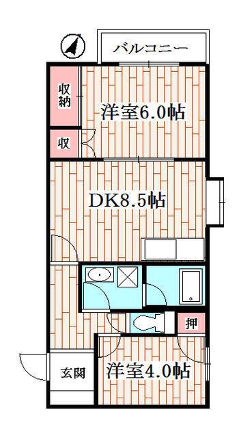 ハイツ創(2DK/2階)の間取り写真