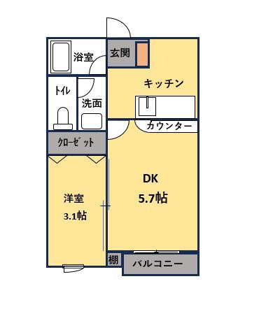 ゴールドバリアリーフ(1DK/2階)の間取り写真
