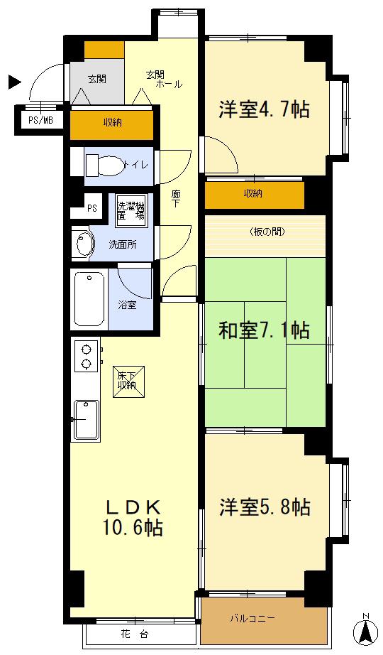 ライオンズマンション国分寺第2B棟(3LDK/1階)の間取り写真