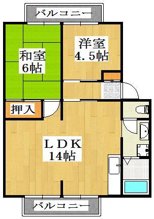 グリーンベルIIA(2LDK/1階)の間取り写真