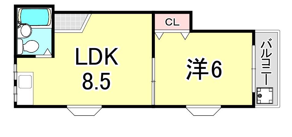 エーワン塚口(1LDK/2階)の間取り写真