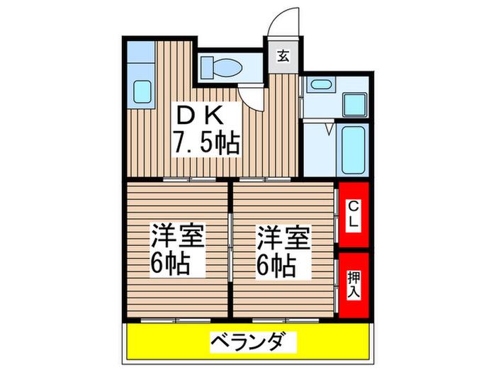 ガーデンフラッツ平井(2DK/3階)の間取り写真