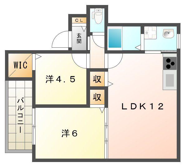 クリエオーレ三井南町(2LDK/2階)の間取り写真