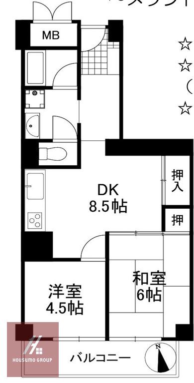 メゾンドール千里泉ヶ丘1号館(2DK/4階)の間取り写真