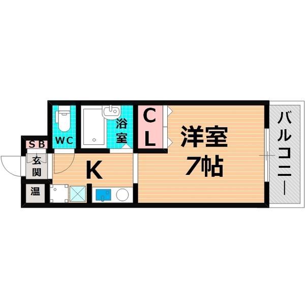 CASA ROSE HILL(1K/6階)の間取り写真