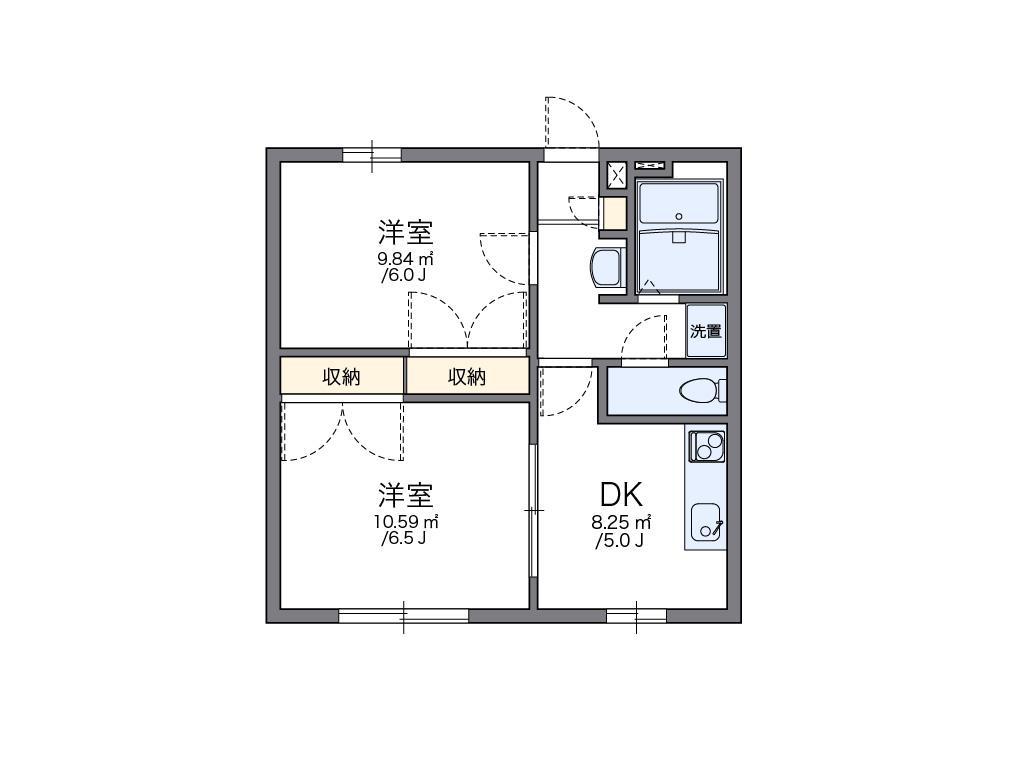 レオパレスしおかぜII(2DK/1階)の間取り写真