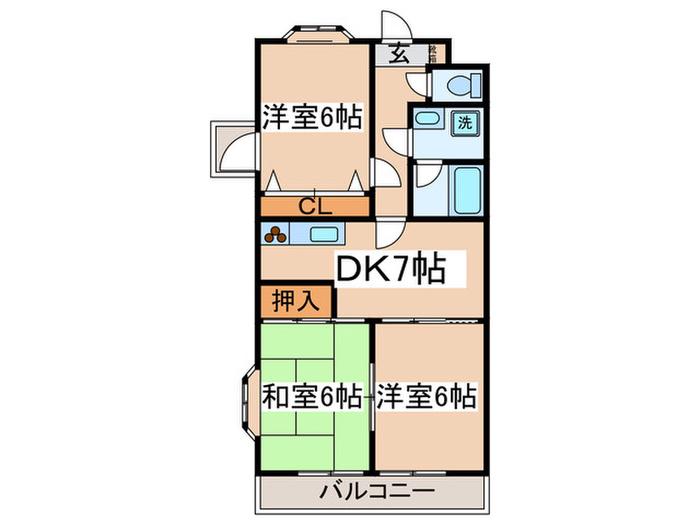パークサイドマンション(3DK/2階)の間取り写真