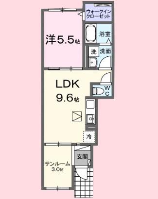 ウエスト志久(1LDK/1階)の間取り写真