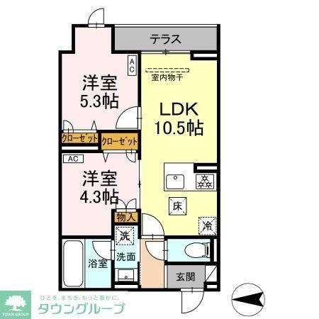 セレスティア西寺尾 A(2LDK/1階)の間取り写真