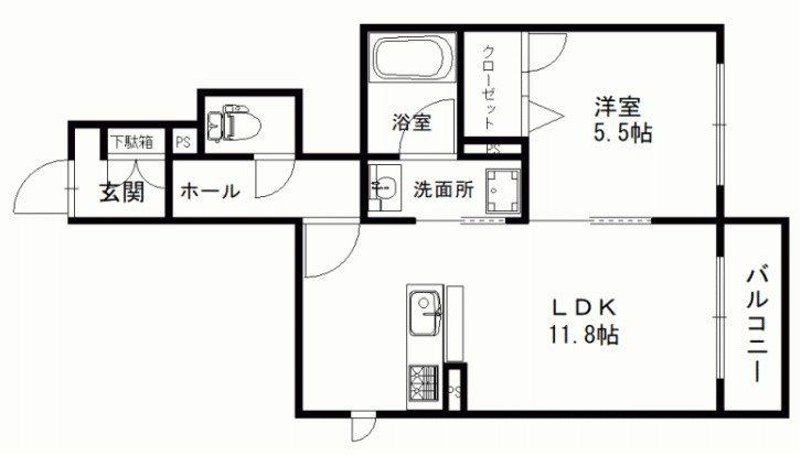 THE TERRACE 別府 A棟(1LDK/1階)の間取り写真