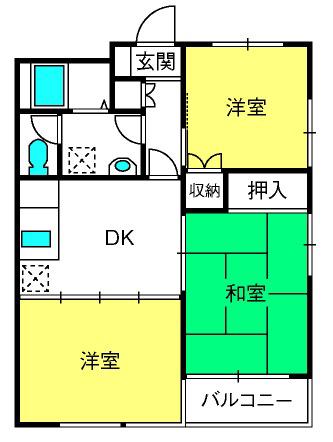 グリーンウッドB棟(3DK/2階)の間取り写真