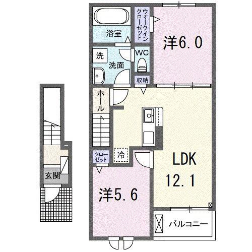 ブルームウィズグレースB(2LDK/2階)の間取り写真