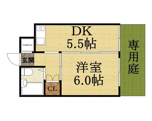 シャンテ中山(1DK/1階)の間取り写真
