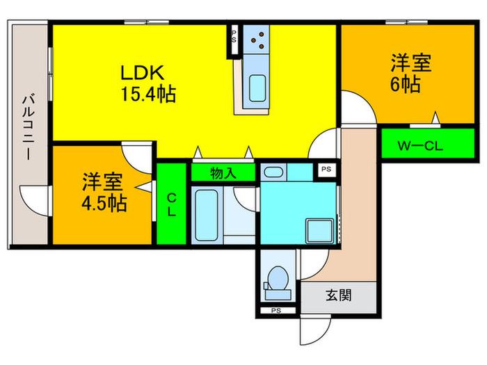 SUNSKY鳳西町(2LDK/3階)の間取り写真