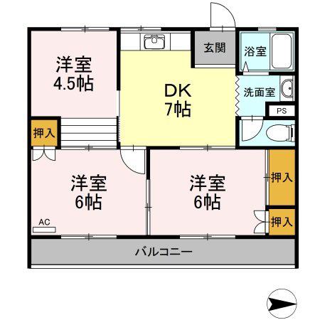 大森サンハイム(3DK/1階)の間取り写真
