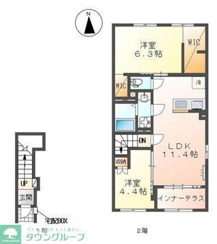 相模原市南区アパート工事(2LDK/2階)の間取り写真