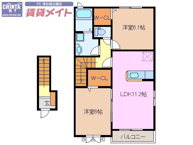 ラフレシール(2LDK/2階)の間取り写真