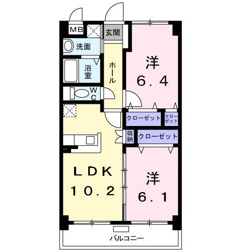ビューテラス田村(2LDK/4階)の間取り写真