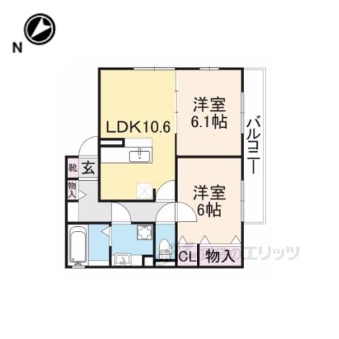 クリスタル・メゾンB棟(2LDK/2階)の間取り写真