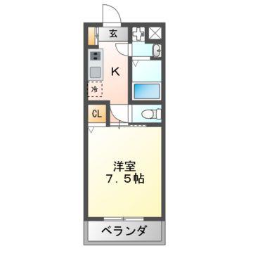 BEIGIN巽中(1K/2階)の間取り写真