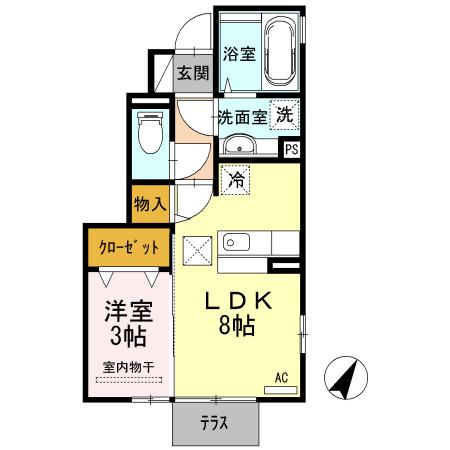 フローラフィールド A(1LDK/1階)の間取り写真