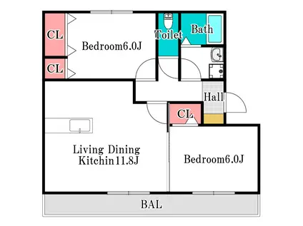 Y.A.F.国富II(2LDK/1階)の間取り写真
