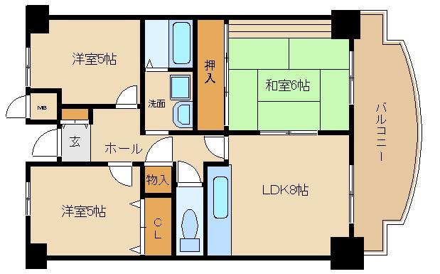 プレスト・コート 弐番館(3LDK/10階)の間取り写真