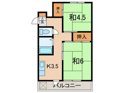 錦荘(2K/2階)の間取り写真