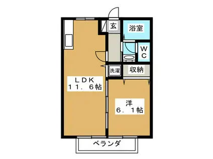 パークコート稲田(1LDK/1階)の間取り写真