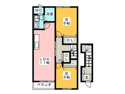 プチ.パステークB(2LDK/2階)の間取り写真