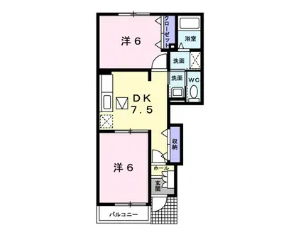 シュープリームB棟(2DK/1階)の間取り写真