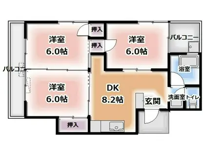 クレール北日吉(3DK/4階)の間取り写真
