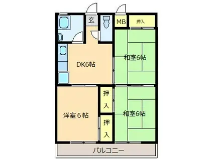 山陽ハイツ三の宮(3DK/2階)の間取り写真