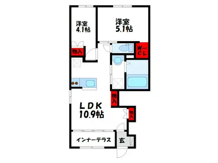シャルマン宗像(2LDK/1階)の間取り写真